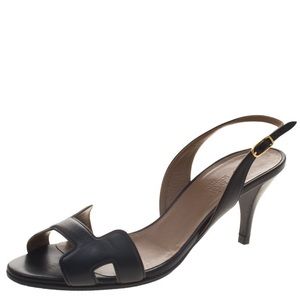 Hermes Black Leather Night Slingback Sandals